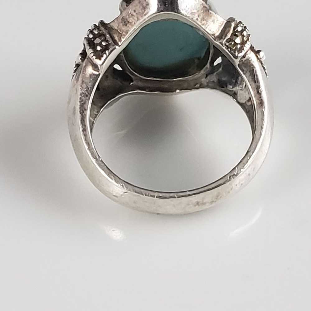 Vintage 1940s Turquoise & Marcasite Sterling Ring - image 4