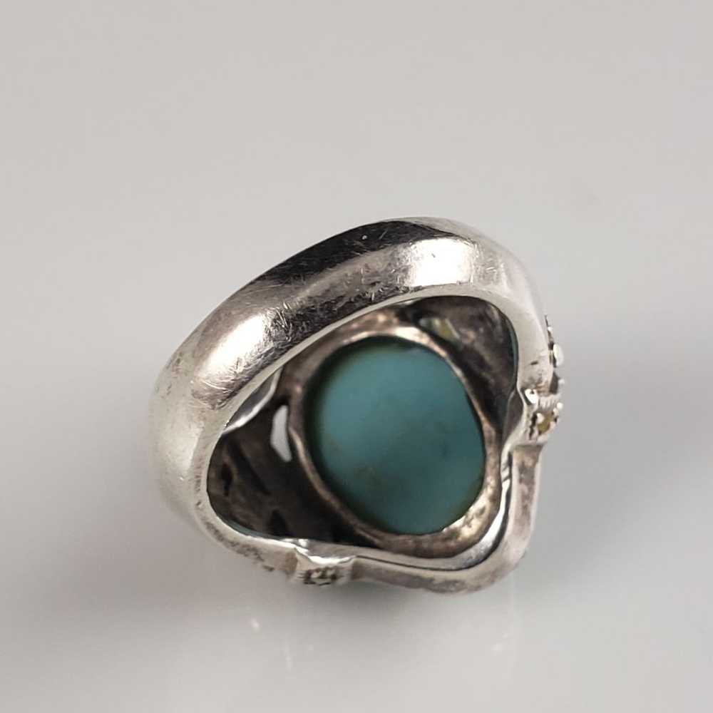 Vintage 1940s Turquoise & Marcasite Sterling Ring - image 5