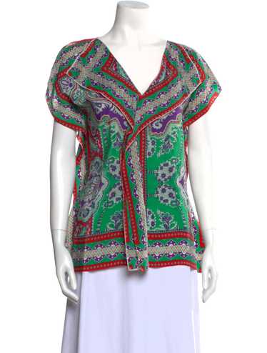 CH Carolina Herrera Blouse Green & Red Printed Sh… - image 1