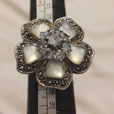 Vintage Sterling Silver Floral Mother of Pearl Ma… - image 1