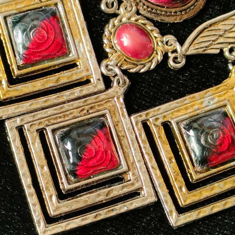 Ontario rose flower cloisonné enamel 2-strand nec… - image 4