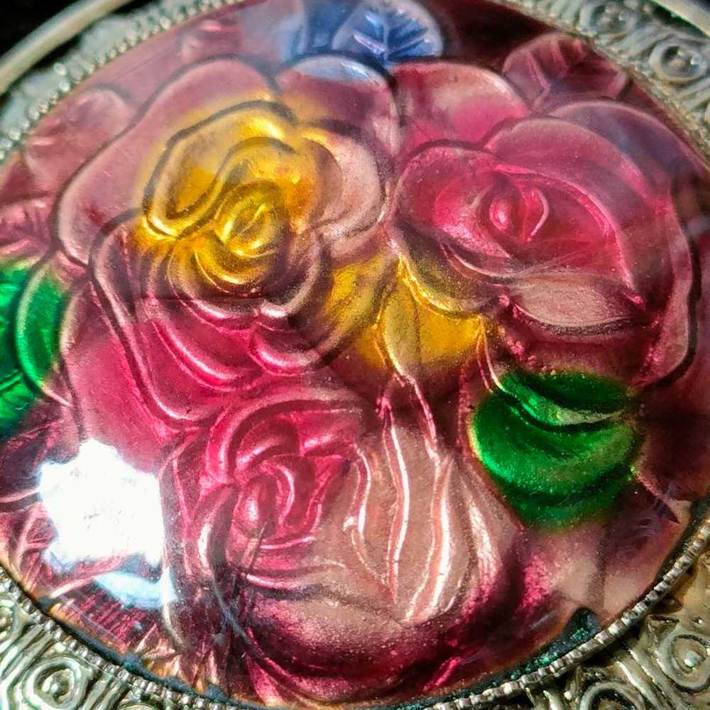 Ontario rose flower cloisonné enamel 2-strand nec… - image 6