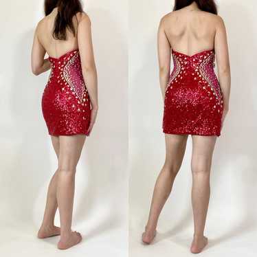 Hot pink sequined strapless mini formal dress