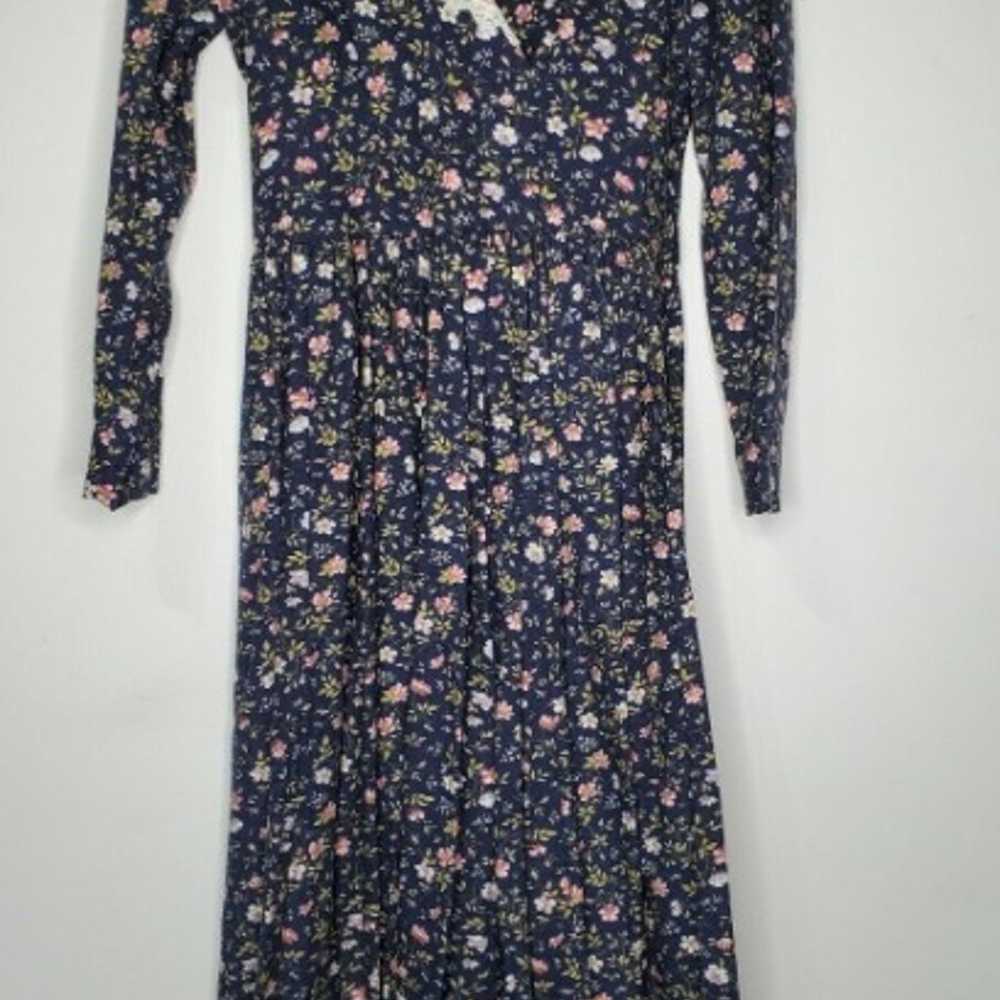 Vintage Laura Ashley Size 8 Blue Floral Lace Coll… - image 1