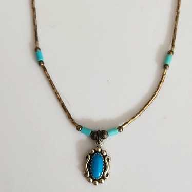 Vintage sleeping beauty turquoise liquid silver n… - image 1