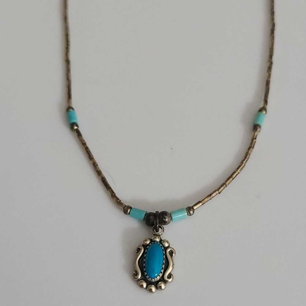 Vintage sleeping beauty turquoise liquid silver n… - image 3