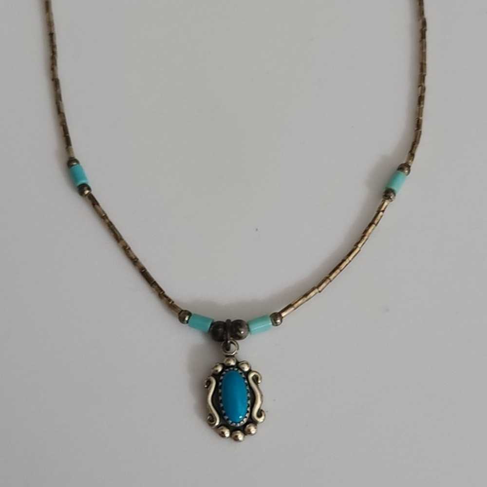 Vintage sleeping beauty turquoise liquid silver n… - image 4