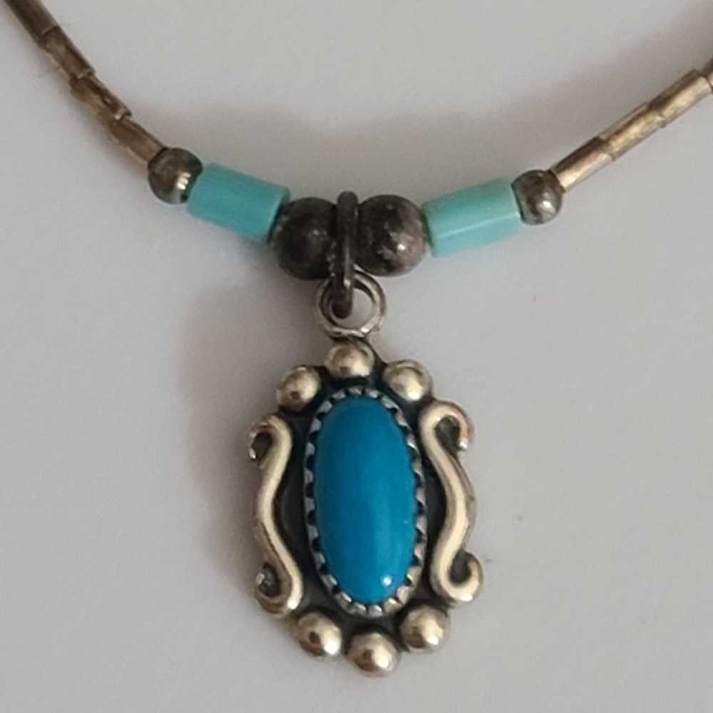 Vintage sleeping beauty turquoise liquid silver n… - image 5