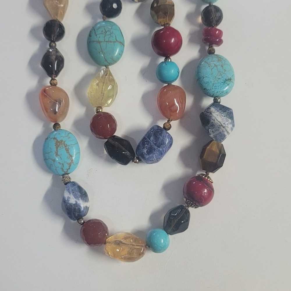 S98. Vintage Multi Stone Beaded Necklace and Brac… - image 2