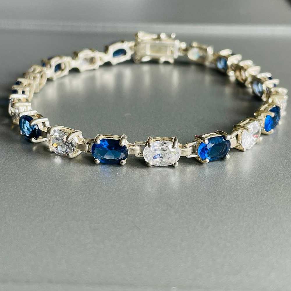 White & Blue Cubic Zirconia Sterling Silver Tenni… - image 1