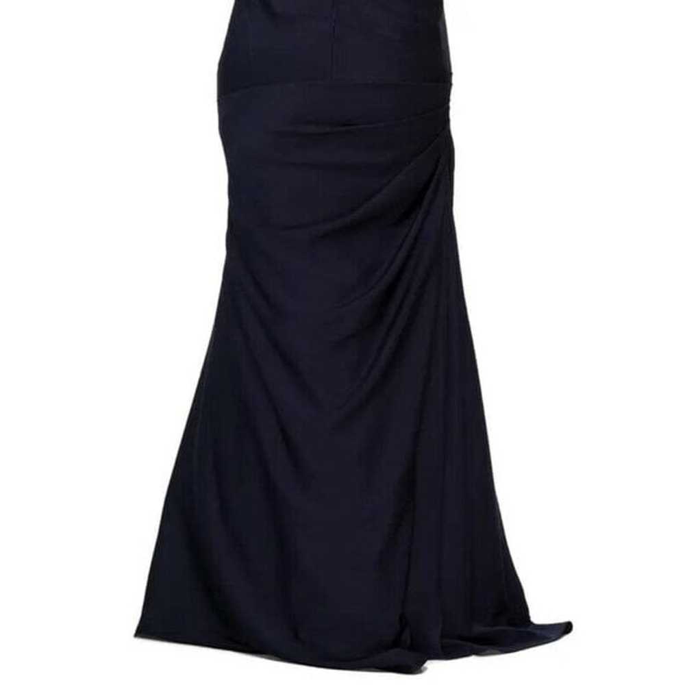 La Femme Navy Blue Lace Back Satin Trumpet Gown - image 4