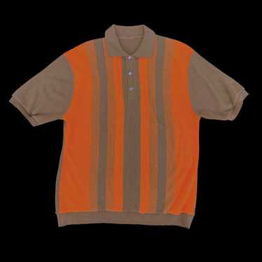 1960s Orange and Brown Striped Knit Polo