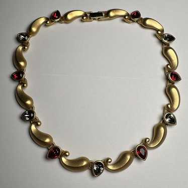 Napier Grey / Red Rhinestone Matte Gold Tone Vinta