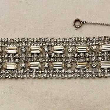 Vintage Silver Rhinestone Wide Bracelet