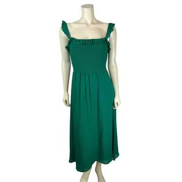 Reformation Green Siesta Midi Dress M Smocked Ruf… - image 1