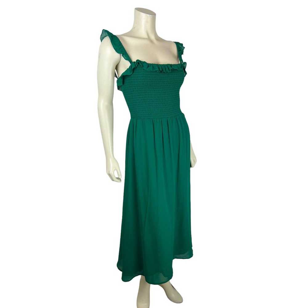 Reformation Green Siesta Midi Dress M Smocked Ruf… - image 2