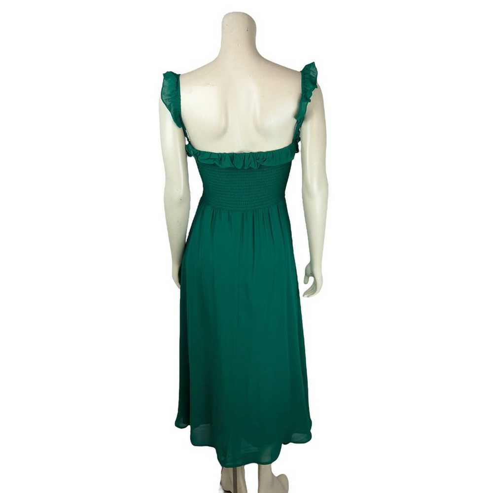 Reformation Green Siesta Midi Dress M Smocked Ruf… - image 4