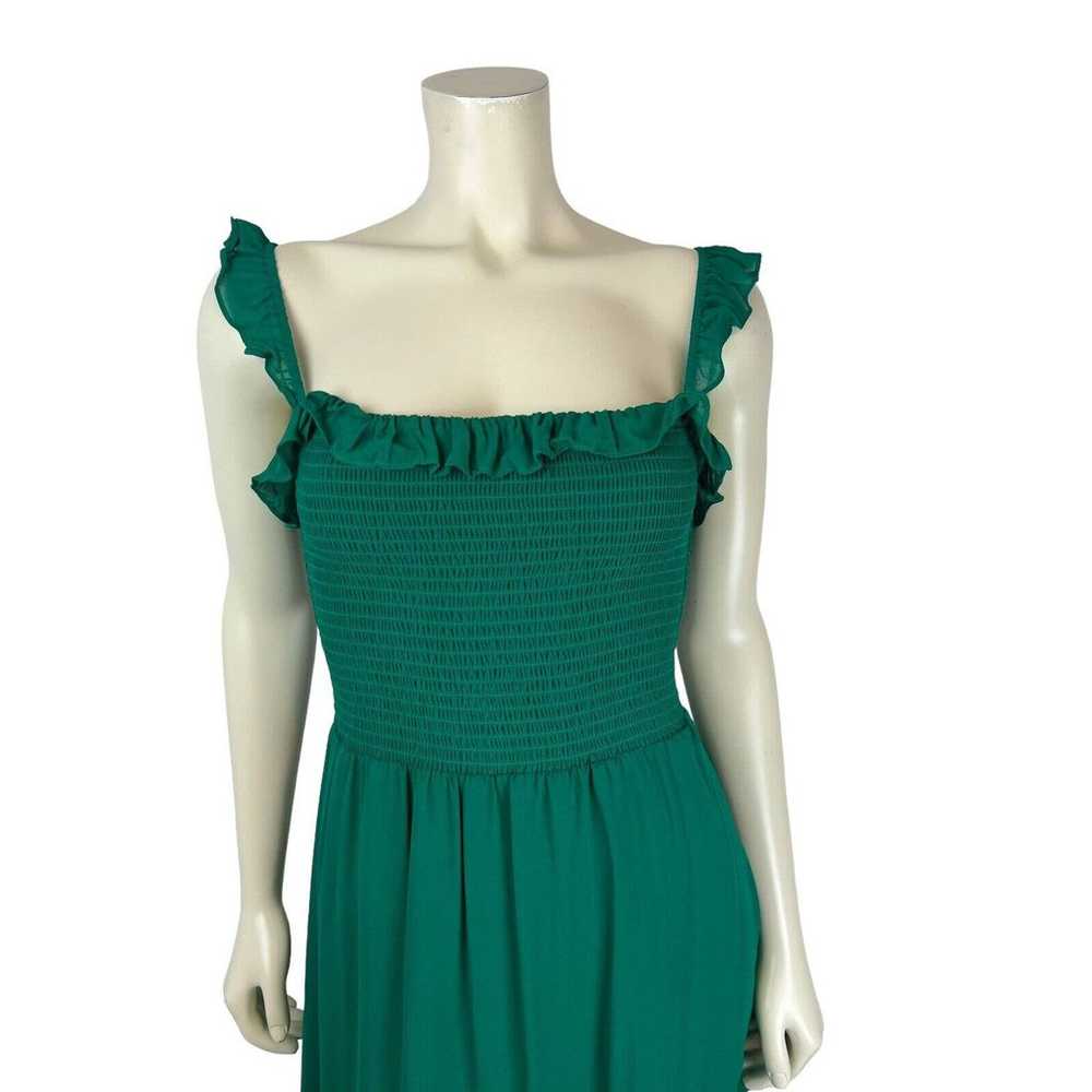 Reformation Green Siesta Midi Dress M Smocked Ruf… - image 5