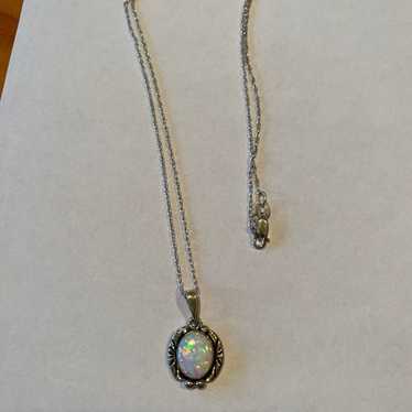 Vintage Sterling Silver Oval Opal Necklace