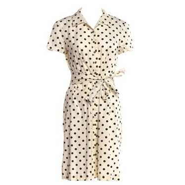 Carolina Herrera Cream Black Polka Dot Tie Waist … - image 1