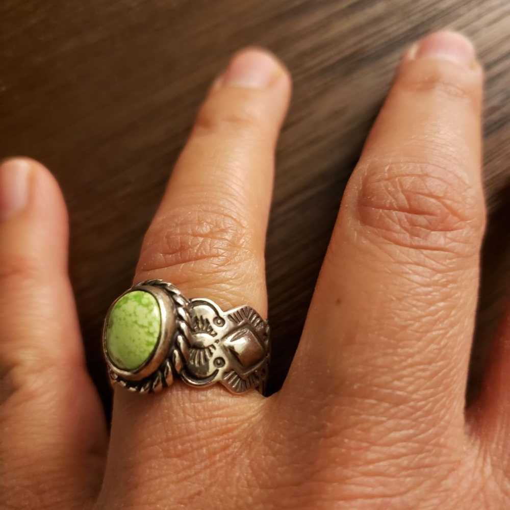 Vintage Sterling Silver Green Turquoise Ring - image 10