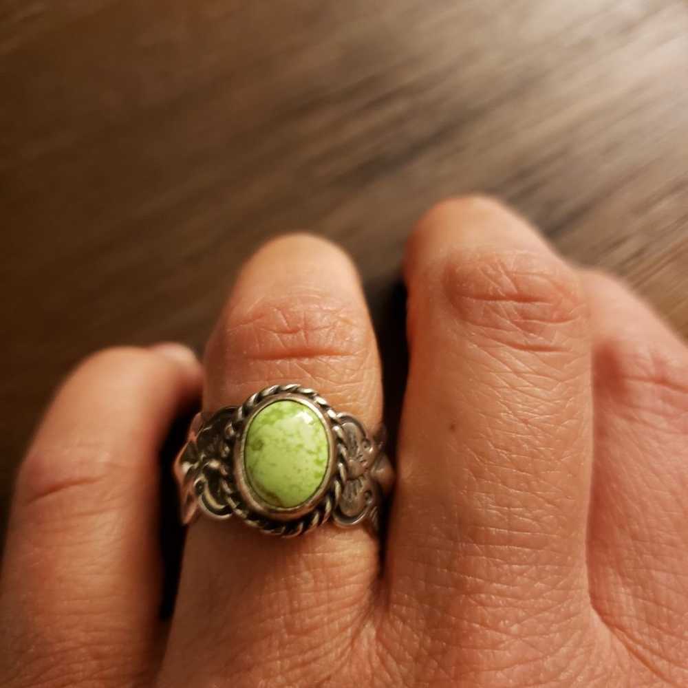 Vintage Sterling Silver Green Turquoise Ring - image 12