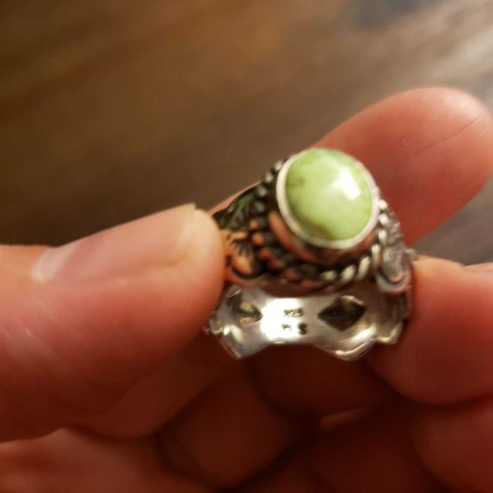 Vintage Sterling Silver Green Turquoise Ring - image 7