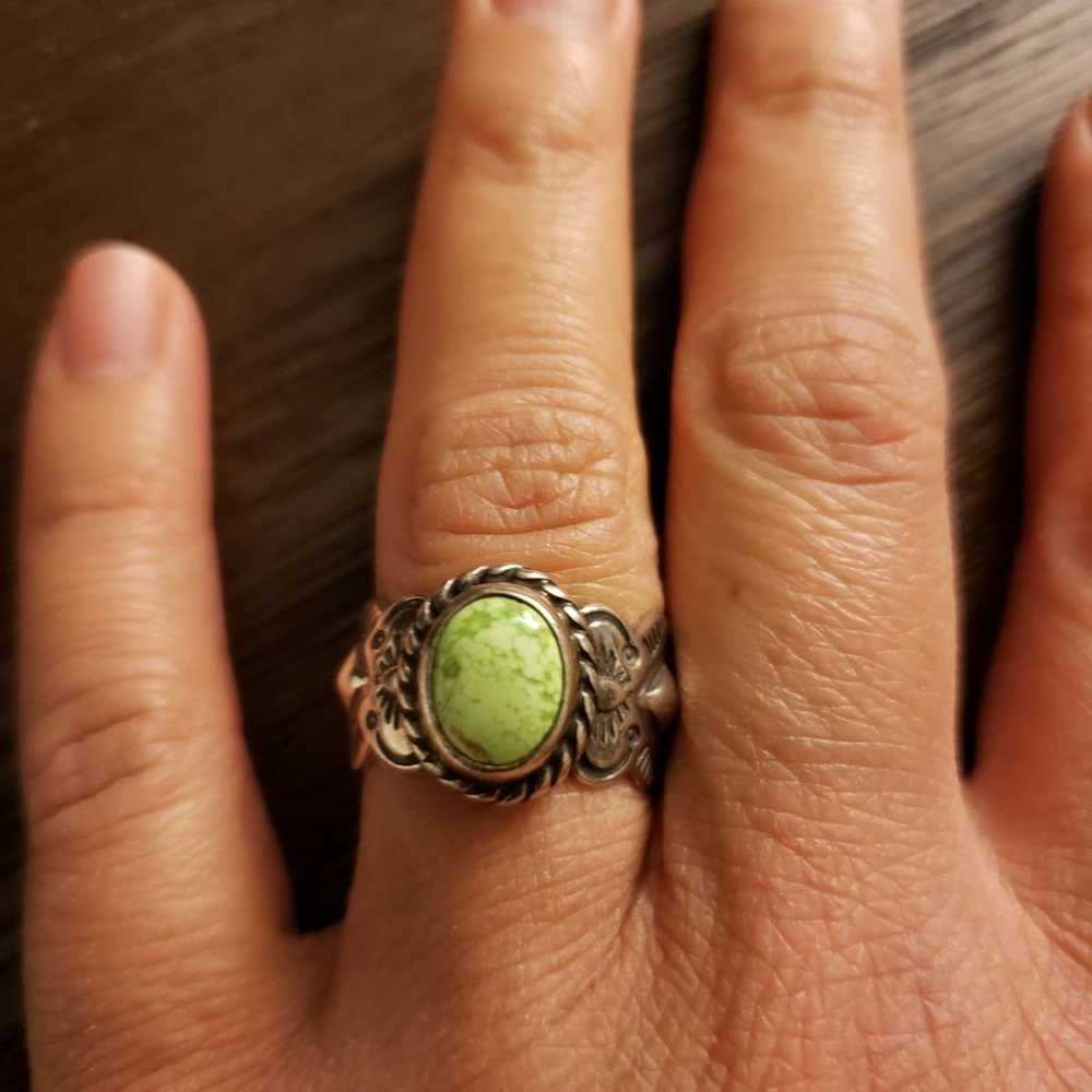 Vintage Sterling Silver Green Turquoise Ring - image 9