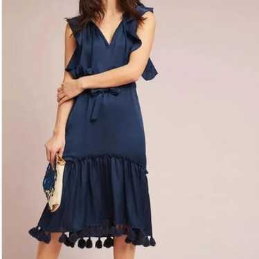 MISA Blue Lenora Tasseled Midi Dress