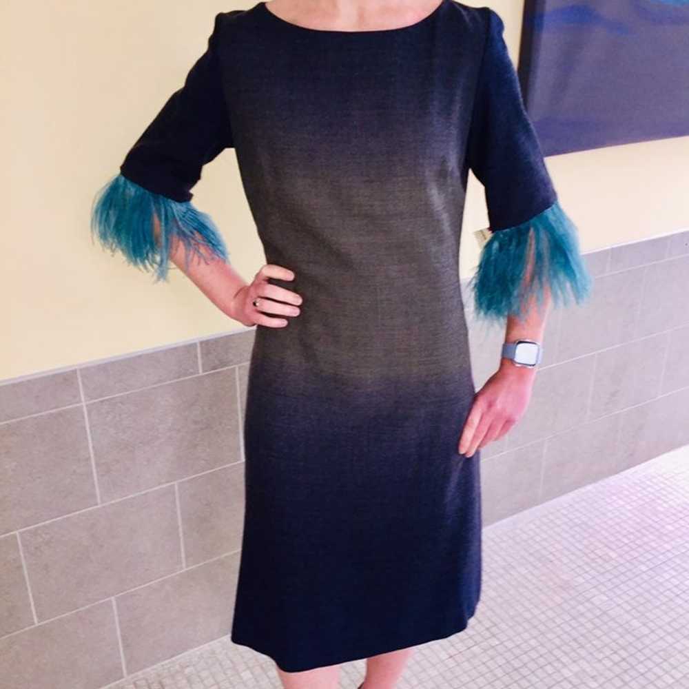 Wool sz 6-8 ombre dress with feathers - image 3