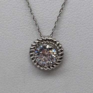 Vintage 14k Gold CZ Round Solitaire Necklace