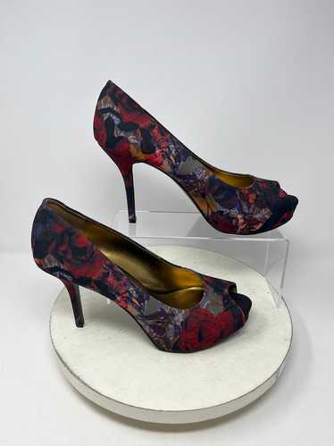 Nine West Size 11 Gray & Red Bold Floral Stiletto 