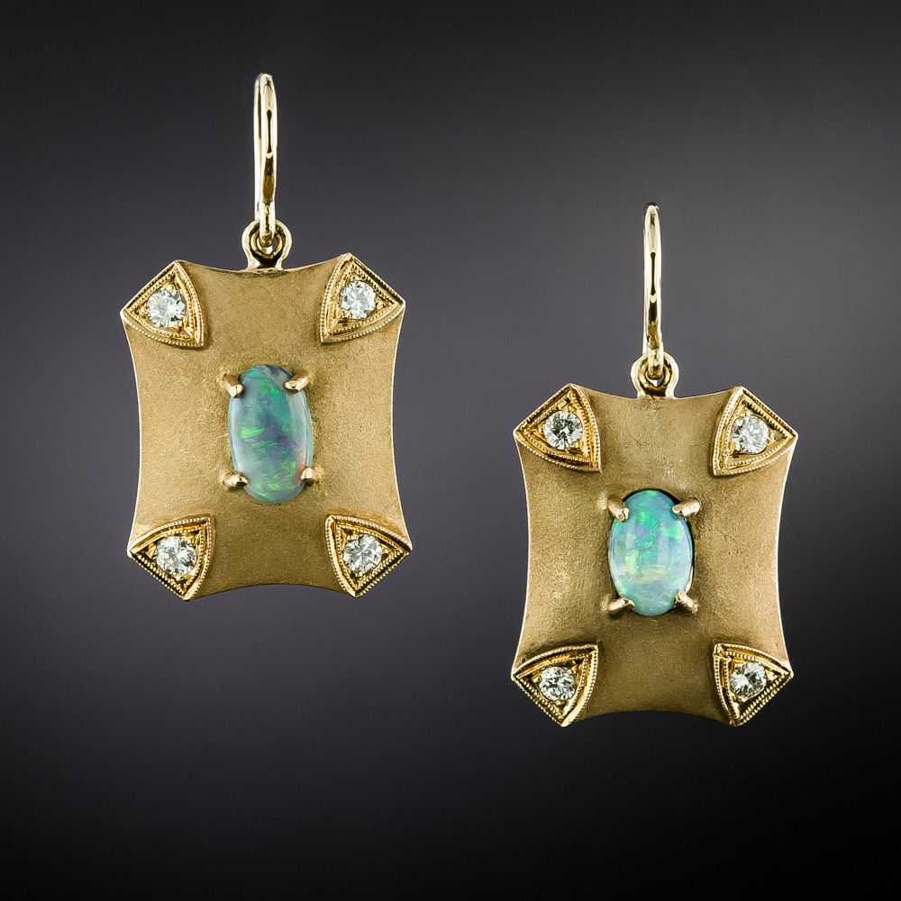 Vintage Opal and Diamond Drop Earrings - image 1