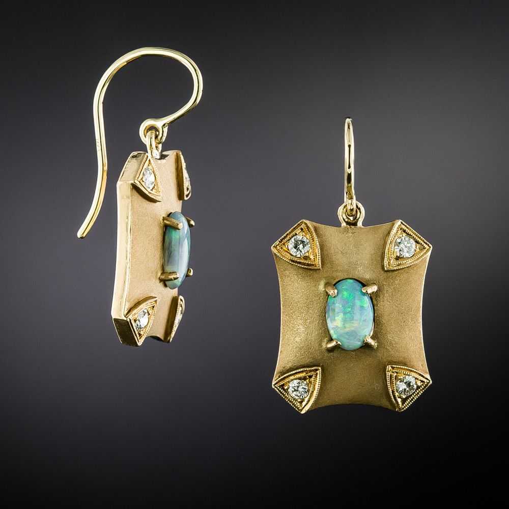 Vintage Opal and Diamond Drop Earrings - image 2