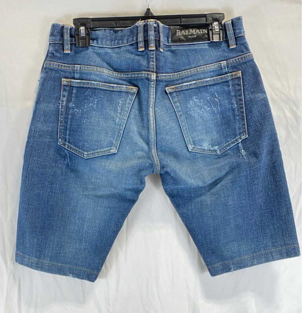 Balmain Men Blue Distressed Denim Shorts Sz 32 - image 2