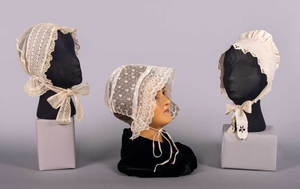 THREE EMBROIDERED OR LACE BONNETS, 1840-1850s - image 1