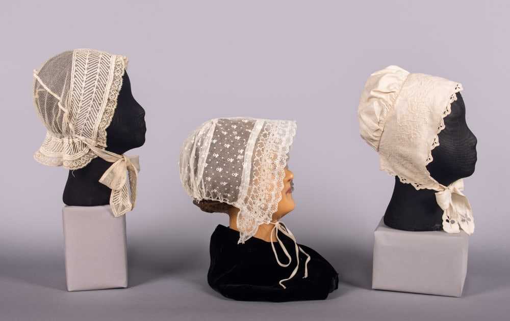 THREE EMBROIDERED OR LACE BONNETS, 1840-1850s - image 2