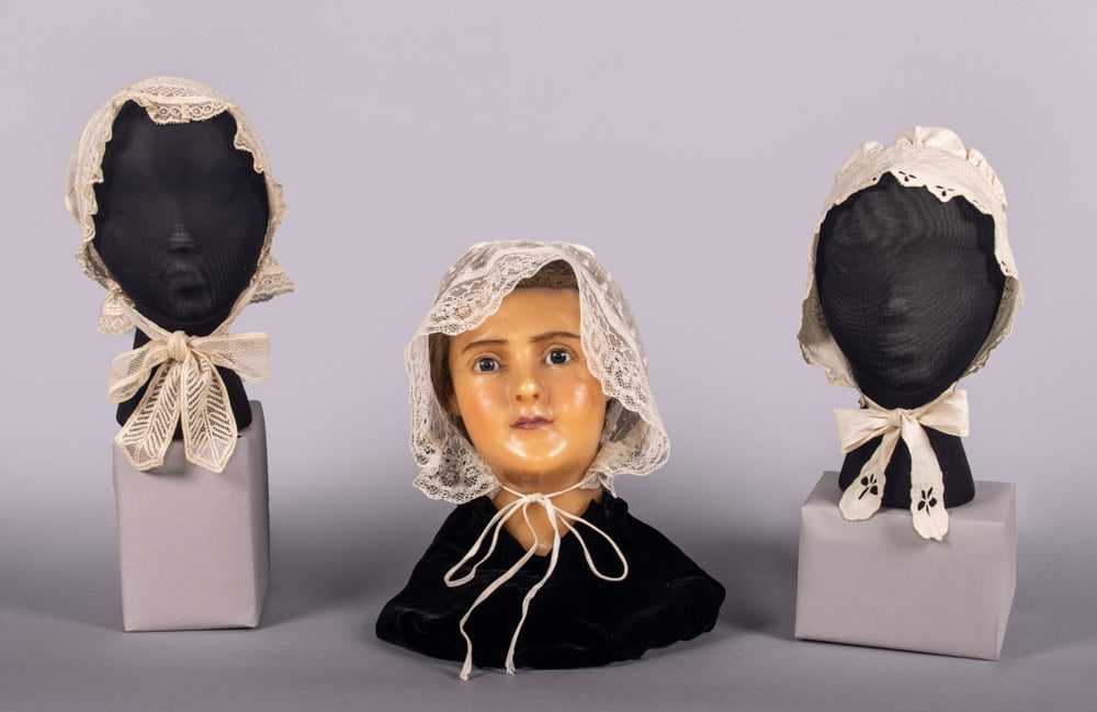 THREE EMBROIDERED OR LACE BONNETS, 1840-1850s - image 3