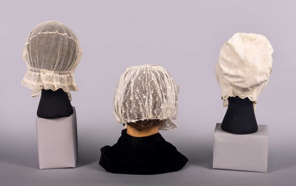 THREE EMBROIDERED OR LACE BONNETS, 1840-1850s - image 4