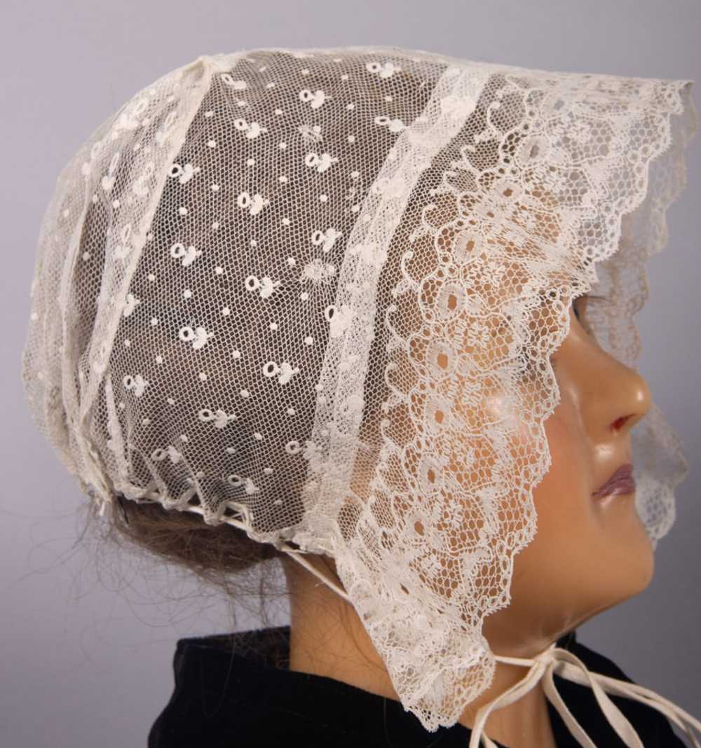 THREE EMBROIDERED OR LACE BONNETS, 1840-1850s - image 5