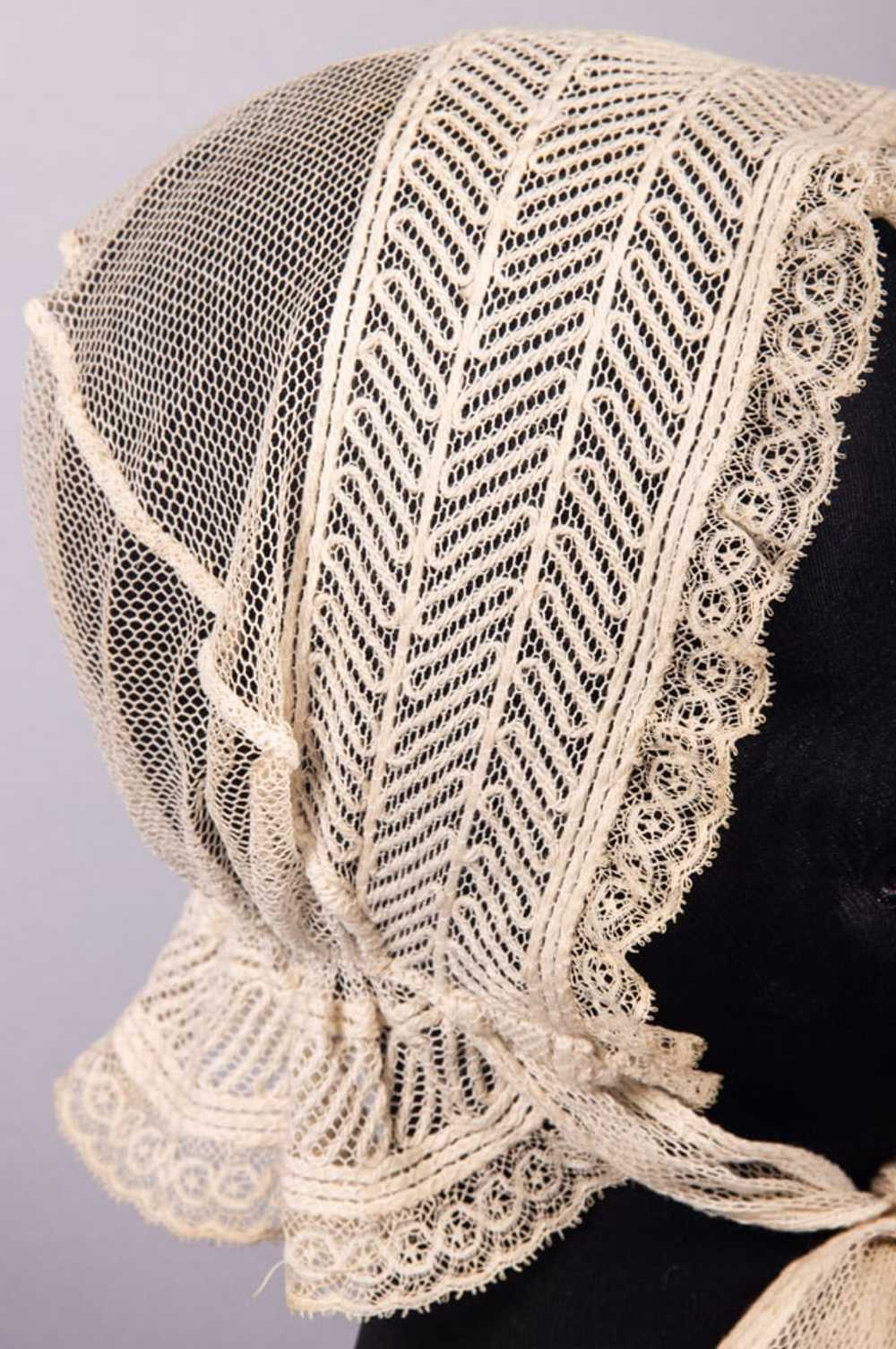 THREE EMBROIDERED OR LACE BONNETS, 1840-1850s - image 6