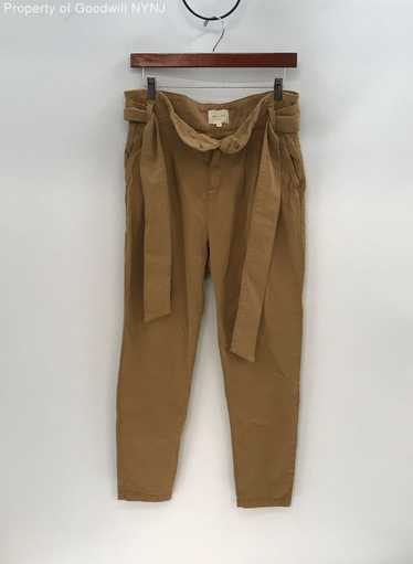 Sezane Women's Tan Cotton Pants with Belt Tie Size