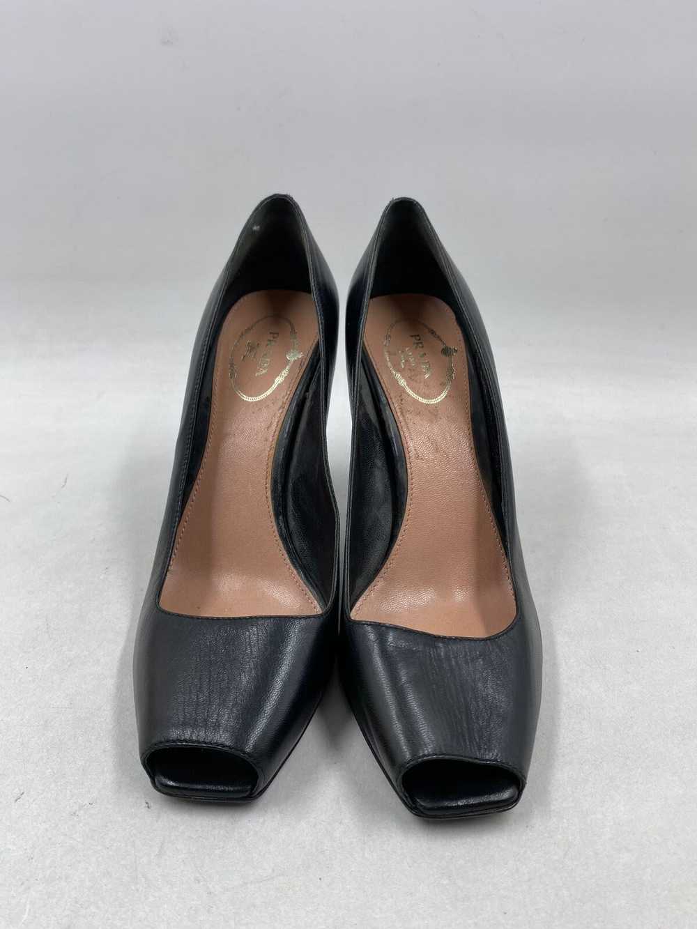 Authentic Prada Black Leather Peep Toe Pump W 9 - image 2