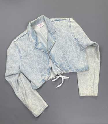 CUTE! 1980S LIGHT ACID WASH CROPPED DENIM JACKET L