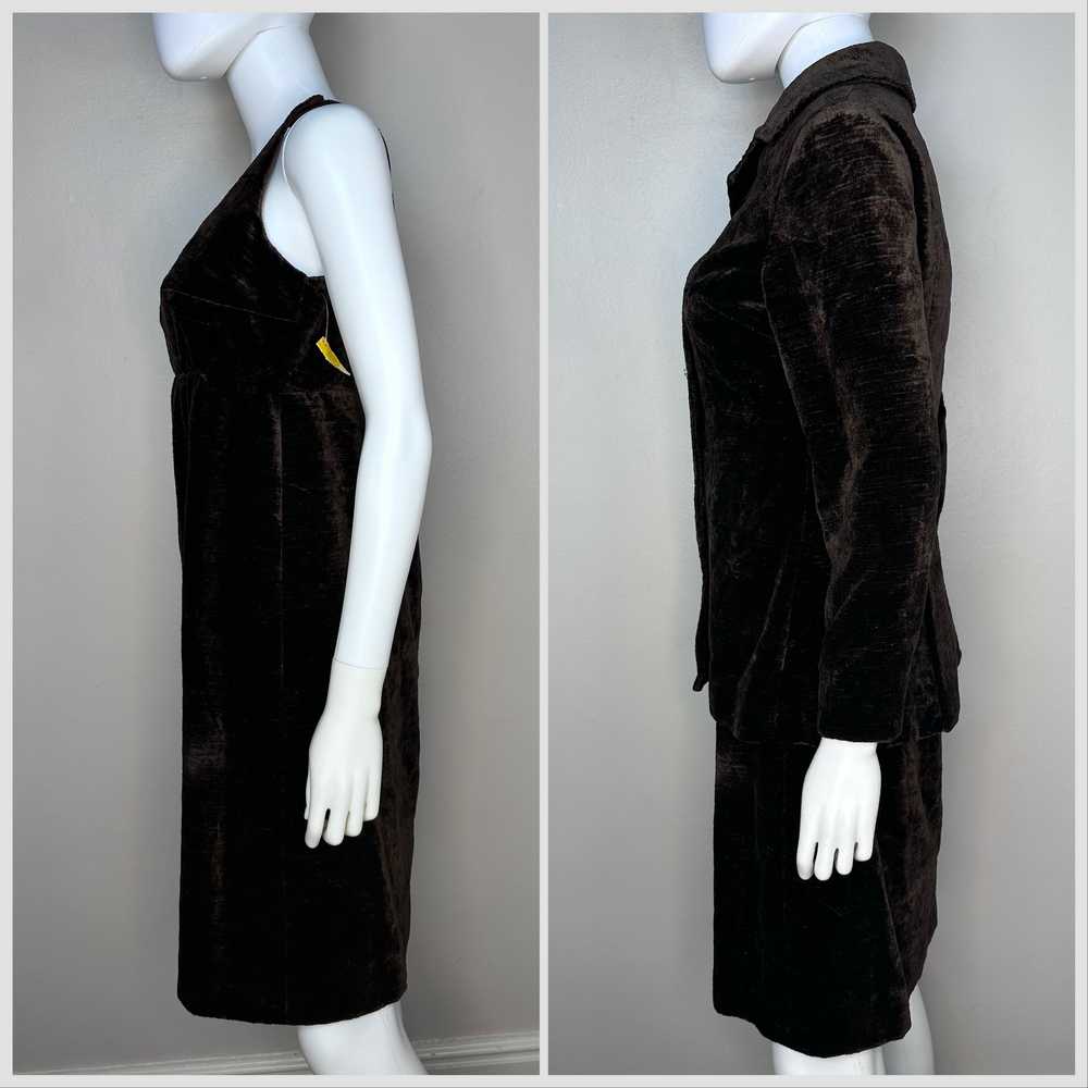 1960s Brown Tapestry Velvet Mod Dress Suit, Junio… - image 3