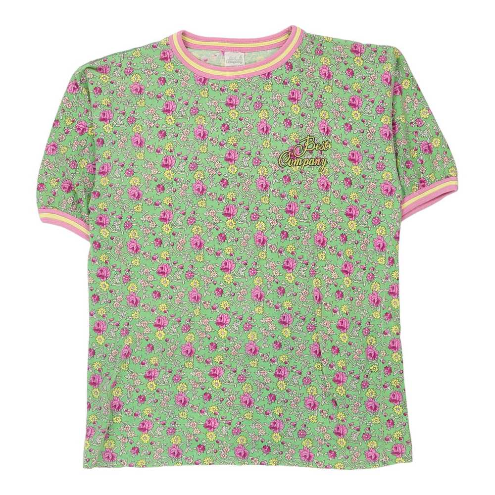 1980s Best Company Floral T-Shirt - Small Green C… - image 1