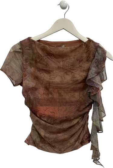 Mistress Rocks Brown Ruffle Print Mesh Top UK S