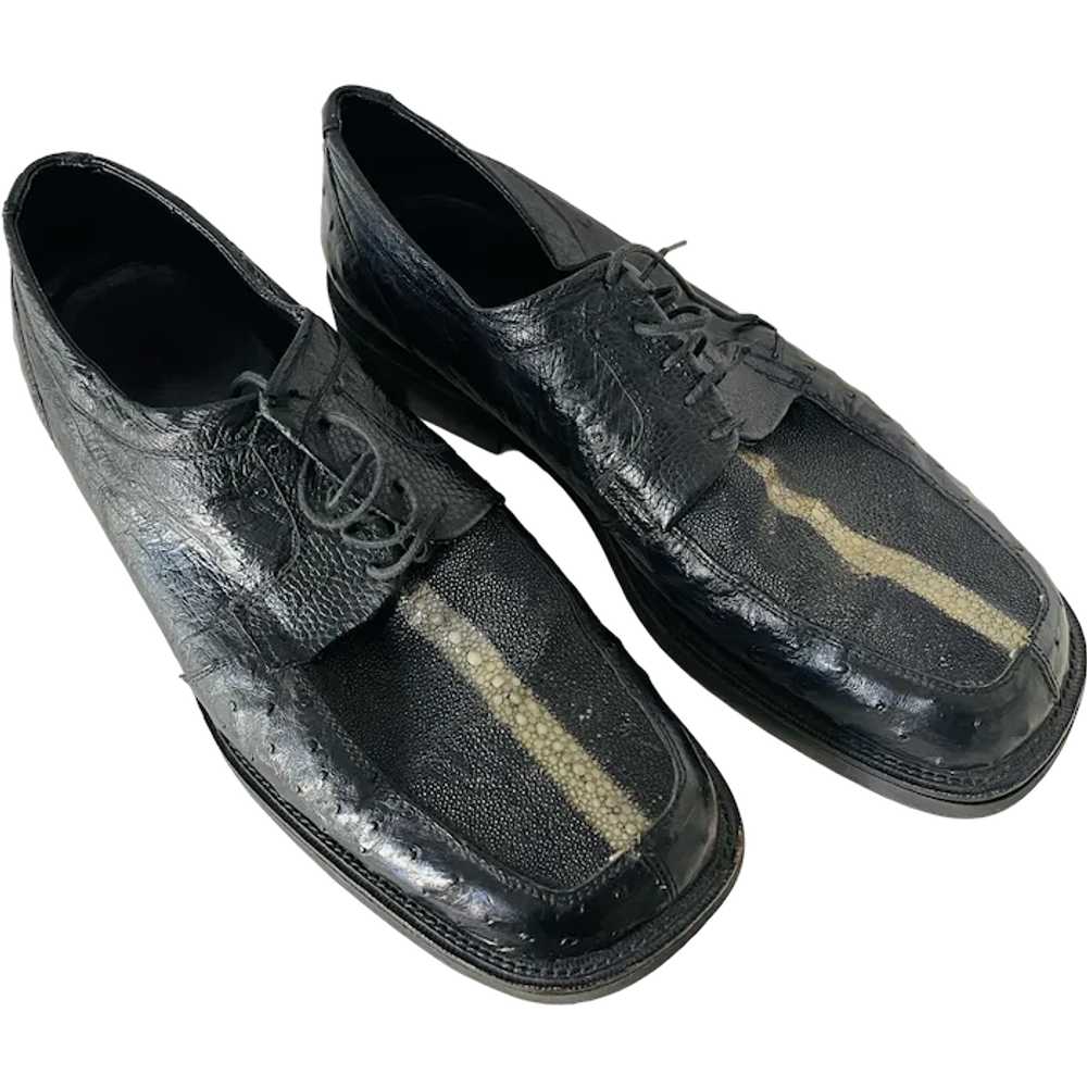 Vintage Exotic Mens Shoes 12 Ostrich Stingray Lea… - image 1