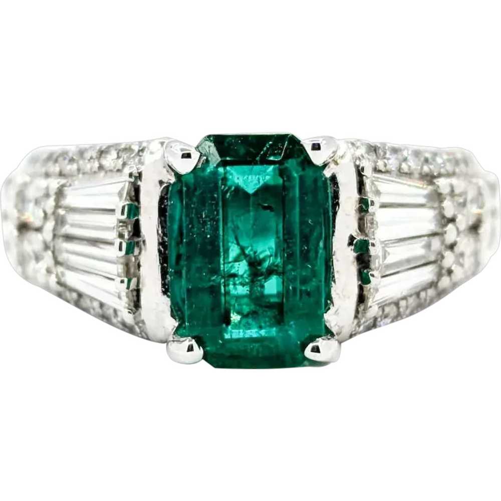 Beautiful Emerald & Diamond Ring in 14k White Gold - image 1