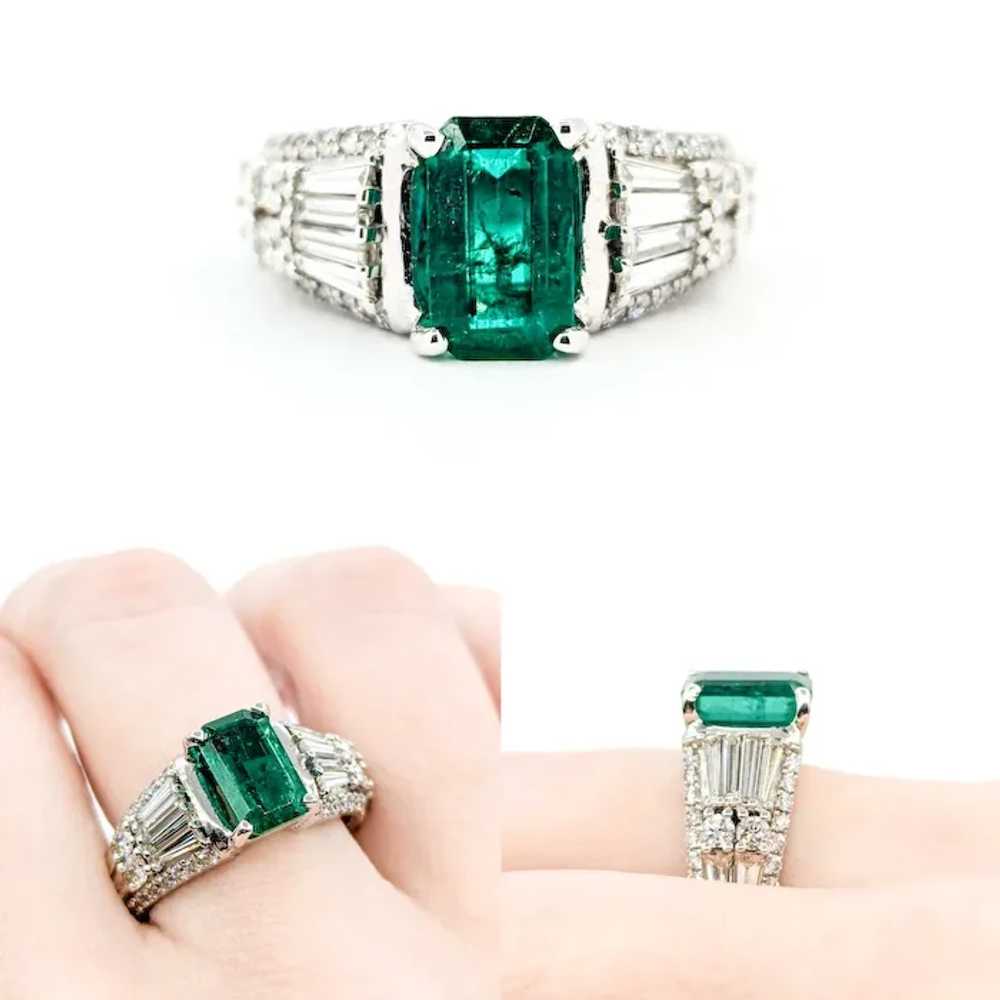 Beautiful Emerald & Diamond Ring in 14k White Gold - image 2